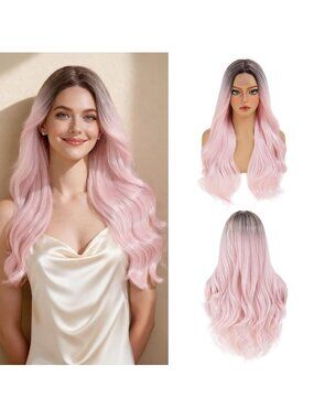 Women Strawberry Blonde 26 Inch Middle Part Natural Looking Synthetic Curly Wigs